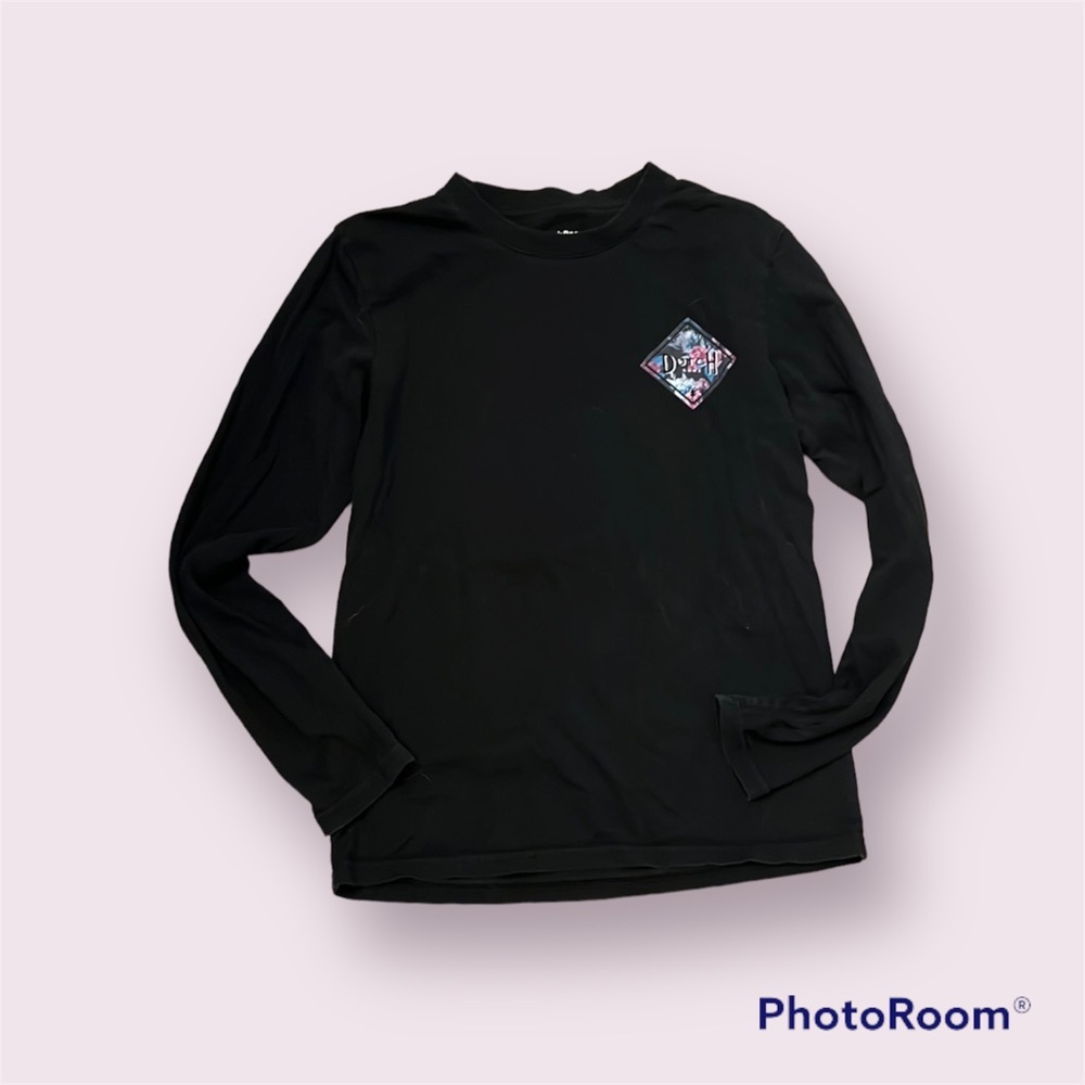 Dutch Bros Logo T-Shirt Long Sleeve Black with Floral Patch Size Small